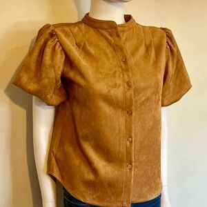 Elegant Brown Puff Sleeve Blouse